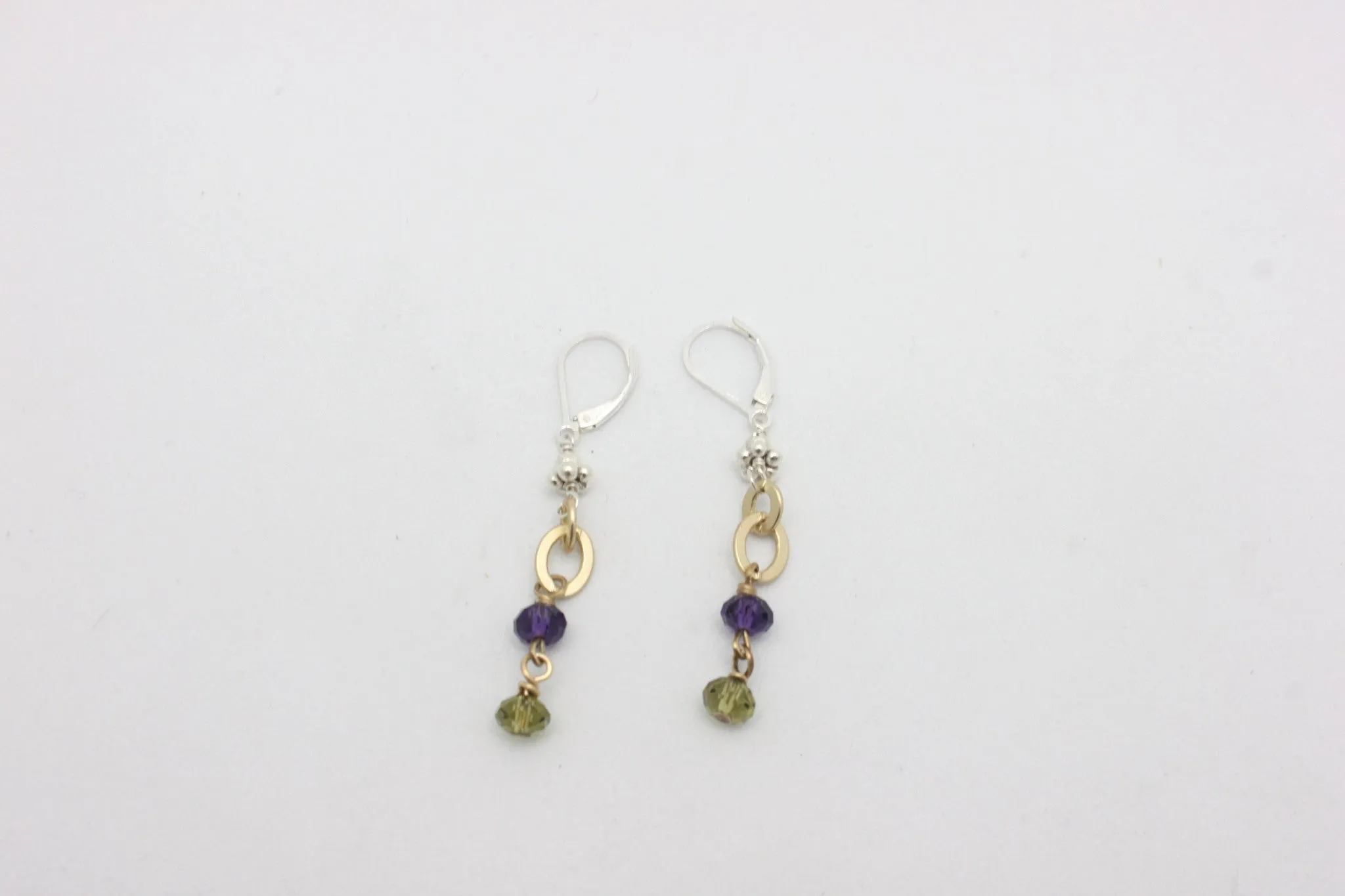 Velvet Purple & Olive Green Swarovski Crystal Matte Gold Earrings