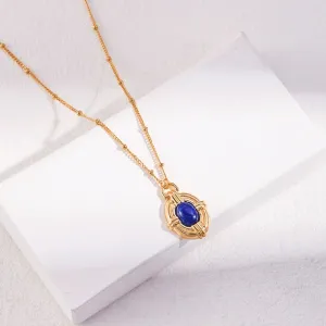 Vintage Lapis Lazuli Stone Necklace-18k Gold Plating