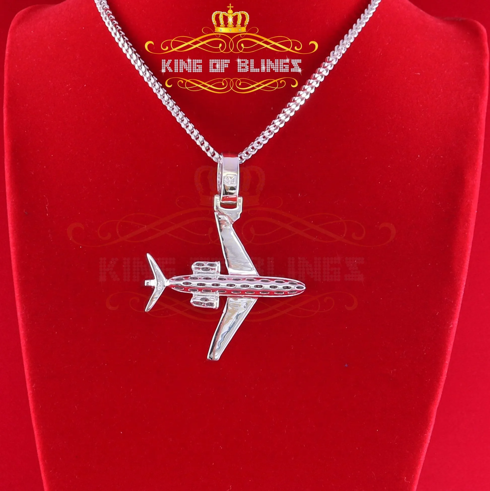 White 925 Sterling Silver Aeroplane Shape Pendant with 1.82ct Cubic Zirconia