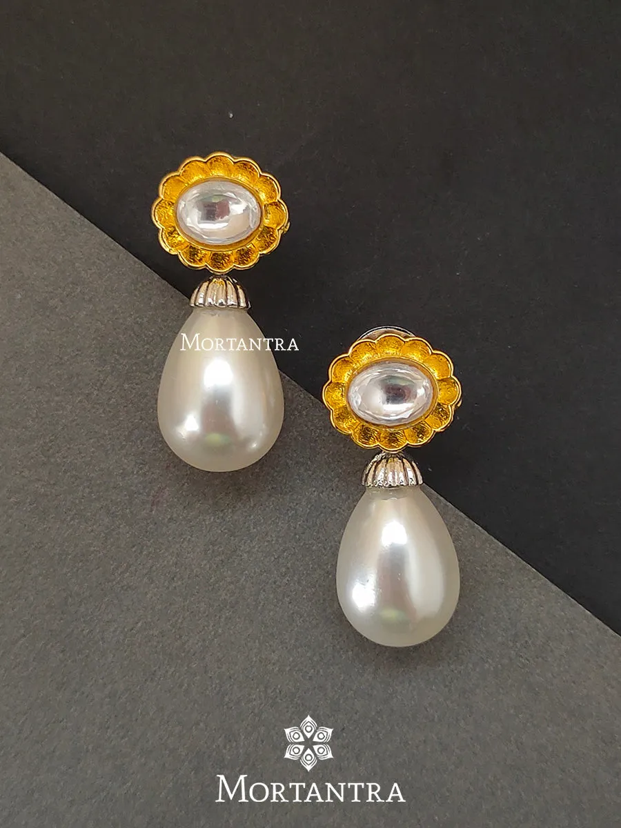 White Color Faux Polki Earrings - CZEAR401GSL