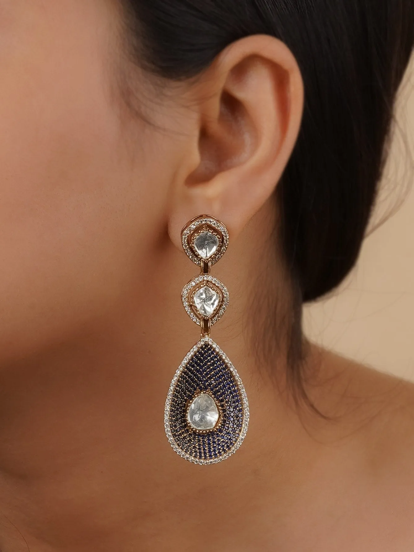 White Color Gold Plated Faux Polki Earrings - PK-E75