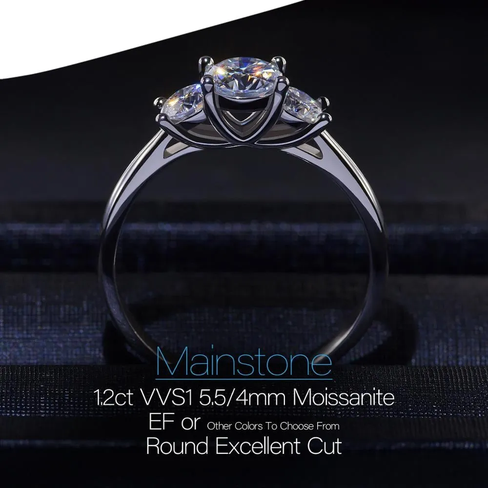 White Gold Plated 3 Stone Moissanite Ring 1.15ct (multiple colors)