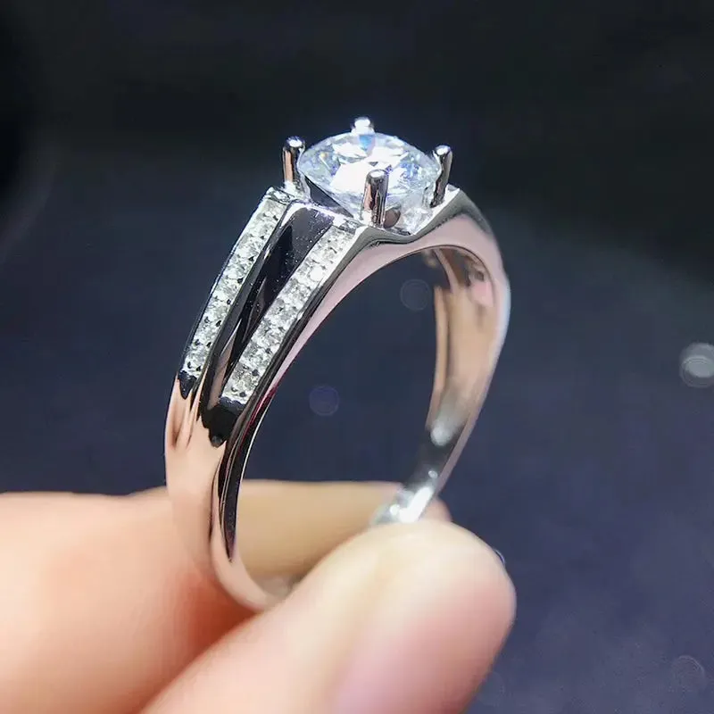 White Gold Plated Silver Dual Band Moissanite Ring 1ct