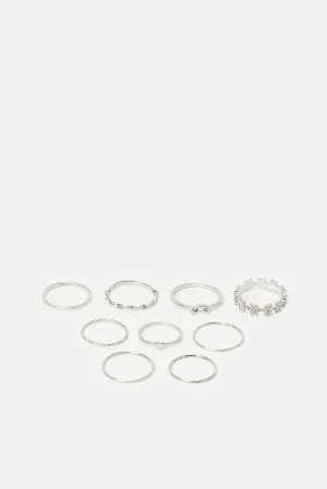 Women Silver Embellished Ring Set (9 Piece)