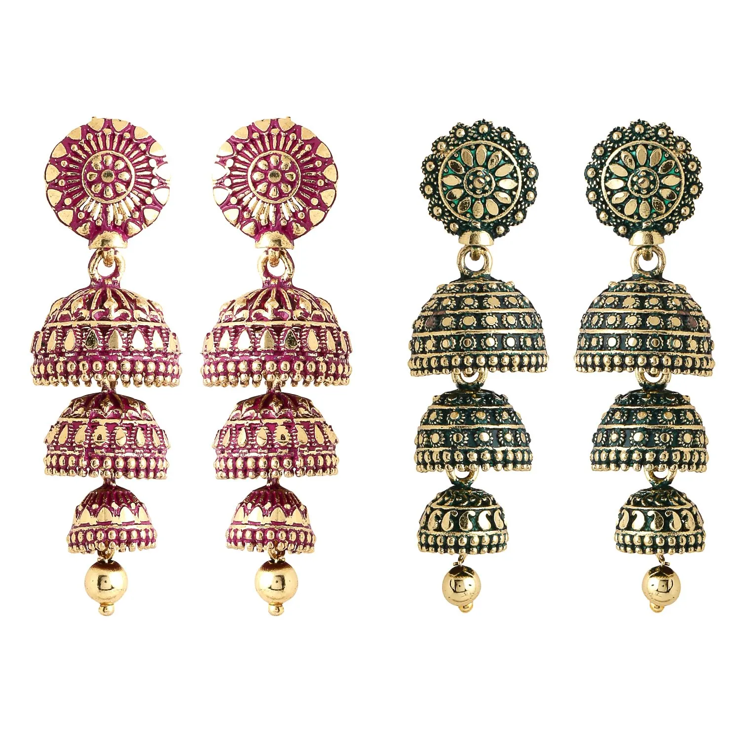 Yellow Chimes Earrings for Women and Girls Traditional Multicolor Jhumka Earrings Oxidised Gold Plated 2 Pairs Combo Long Dangler Jhumki Earrings for women | Birthday Gift For Girls & Women